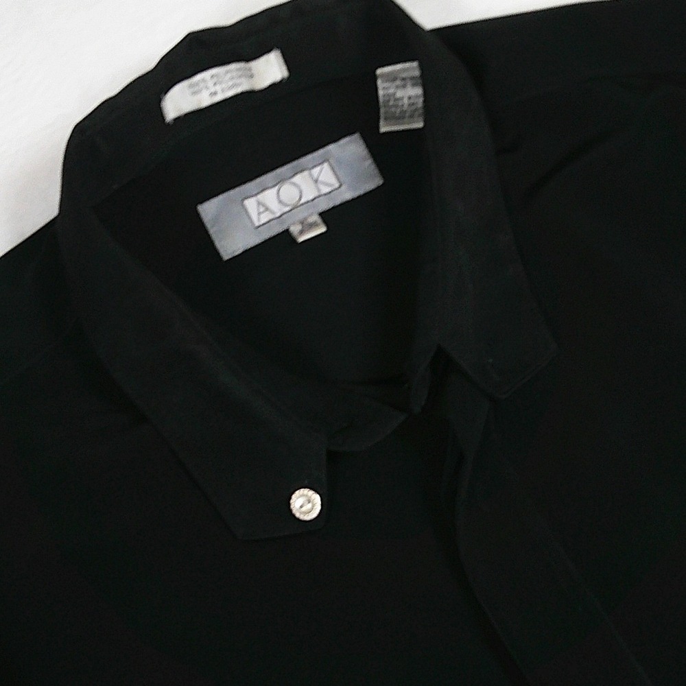 AOK Mens XL Black Long Sleeve Button Down Shirt Decorative Buttons Solid 17-17.5